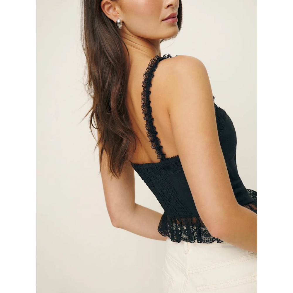 Reformation Paola Linen Top in Black - Picture 6 of 7